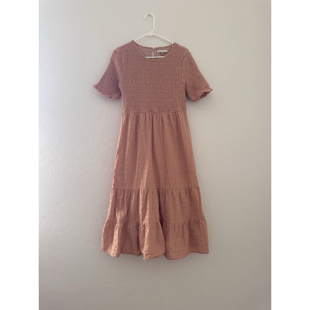 Downeast Cotton Floral Smocked Midi Dress Size M Romantic Mustard Rust Boho